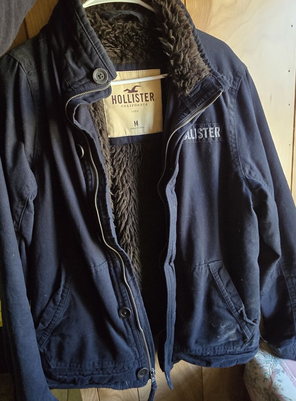 Hollister Navy Blue Mens Sherpa-Lined Field Jacket